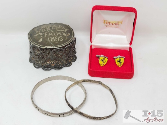 Ferrari Cufflinks, Bangels and Trinket Box