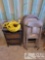 6 Metal Folding Chairs, Wooden End Table with Wicker Drawers, and Extension Cord
