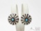 Native American Sterling Silver Turquoise Ruffle Earrings, 4g