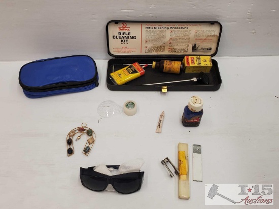 Rifle Cleaning Accessories, Solar Shield Glasses, Horse Shoe Stone Piece & More