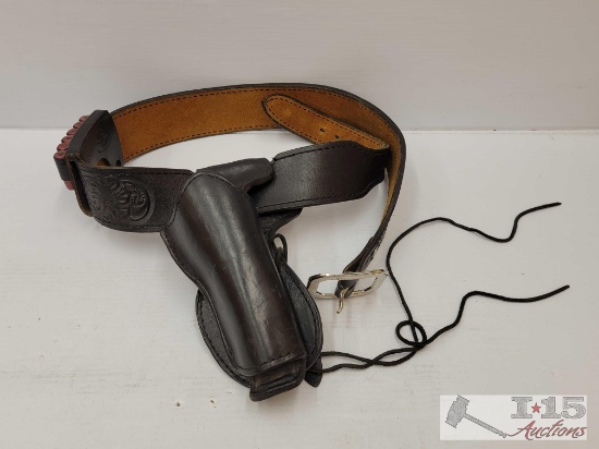 Leather Revolver Holster Belt & Dummy Rounds