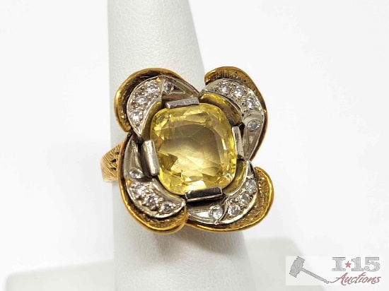 18k Gold Moissanite Center & Diamond Accent Ring, 17g