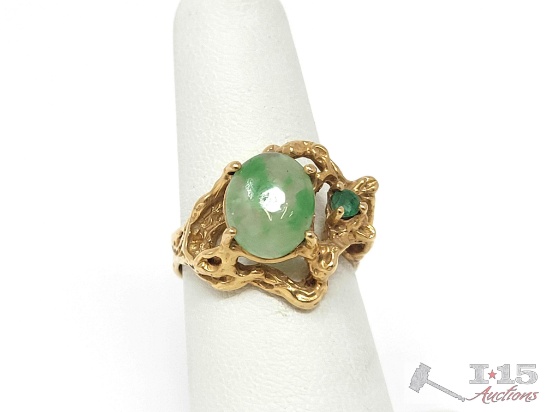 14k Gold Jadeite & Semi-Precious Stone Ring, 6g