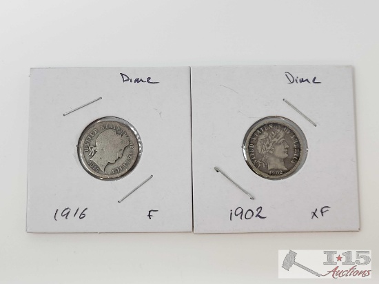 90% Silver 1902 & 1916 Barber Dimes