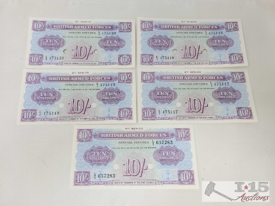 (5) British Armed Forces 10 Shillings Banknotes