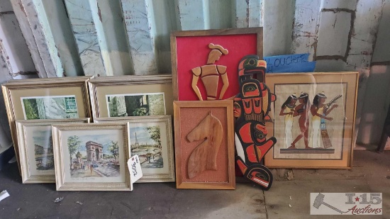 Vintage Framed Art Print Streets Of Paris, Egyptian Framed Art And Framed wood Art