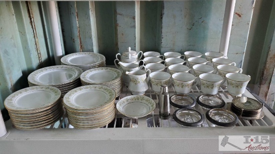 78pc Noritake Fine China Set, Silver Coaster Set And Salt And Pepper Shakers