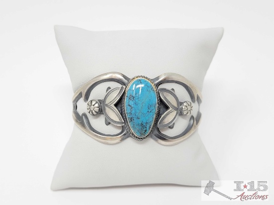 Sterling Silver Native American Turquoise Center Cuff, 40g