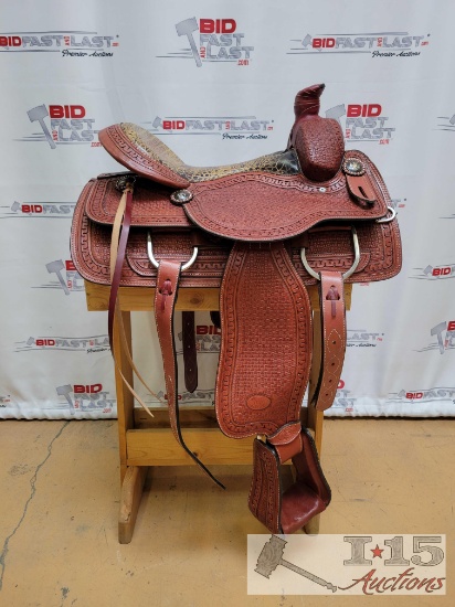 NEW!!! 16" Saddle with Basket Weave Tooling & Alligator Print Seat