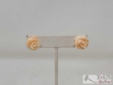 14k Gold Coral Flower Earrings, 5g