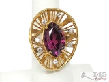 14k Gold Pink Tourmaline & Diamond Statement Ring, 11g