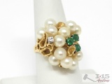 14k Gold Pear, Diamond & Chrysoprase Ring, 10g
