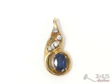 14k Gold Sapphire & Diamond Pendant, 3g