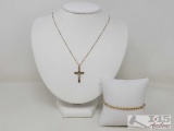 10k Gold Chain, Cross Pendant & Bracelet, 3g