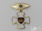 Vintage Rebekah Lodge Jewel White Enamel Metal with Diamond