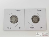 90% Silver 1902 & 1916 Barber Dimes