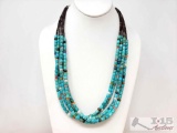 Pueblo Style Indian Corn Necklace Kingman Turquoise Charoite Sterling Silver, 110g