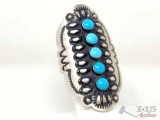Native American L.Tahe Sterling Silver & Turquoise Statement Ring, 20g