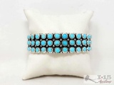 Native American Artist Marked Sterling Turquoise Cuff, 68g