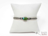 Native American Sterling Silver Dainty Turquoise Cuff, 16g