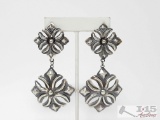 Native American Sterling Silver Dangle Concho Earrings, 11g