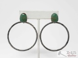 Native American Sterling Silver Turquoise Hoop Earrings, 17g