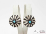 Native American Sterling Silver Turquoise Ruffle Earrings, 4g