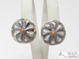 Native American Sterling Silver Spiney Oyster Concho Earrings, 4g