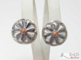 Native American Sterling Silver Spiney Oyster Concho Earrings, 4g