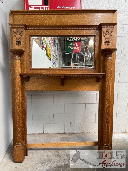 Antique Tiger Oak Fireplace Mantel with Mirror