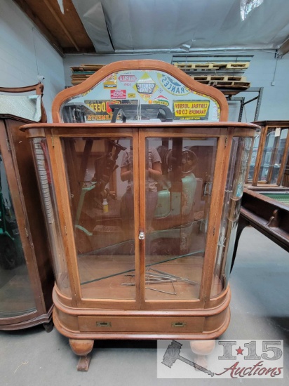 Antique Curio Bow-Front Glass Cabinet with Mirror