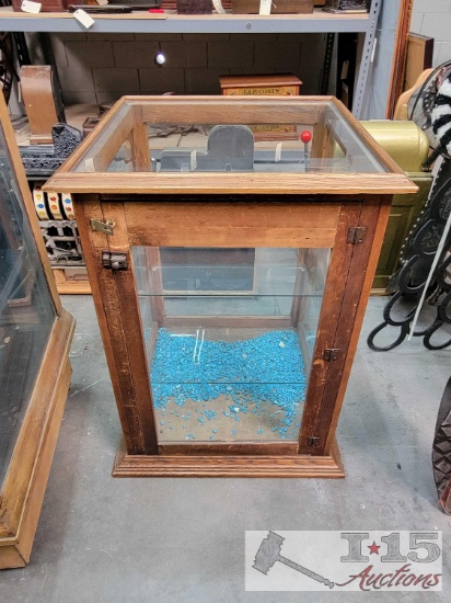 Antique Oak Tabletop Glass Display Cabinet