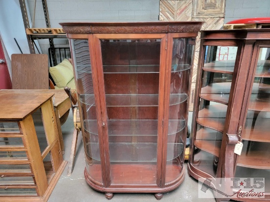 Antique Bow-Front Display Cabinet with Detail Trim