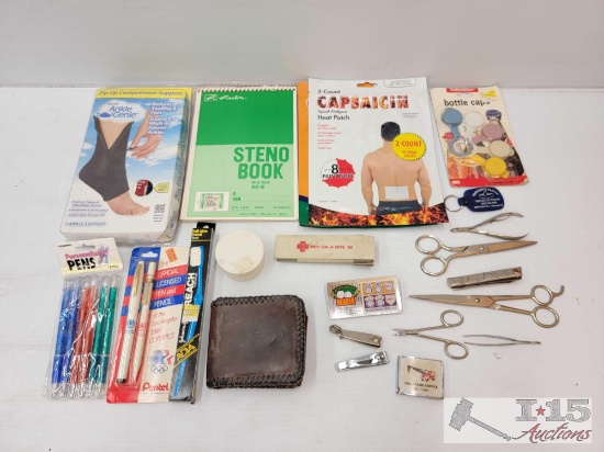 Ankle Support, Heat Patches, Pens, Scissors & Wallet