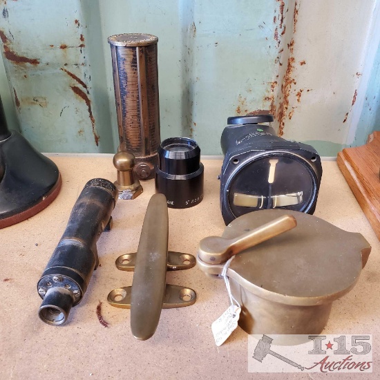 Vintage Telescope Lenses, Leveler, Shipboard Speaking Tube, Dock Cleat,
