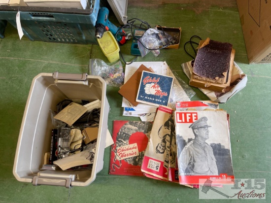 Box Of War Posters, Magazines, Pencils, Book of Josephus, Makita Drill and Charger