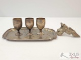 Silver Tray, Cups and Paper Weight