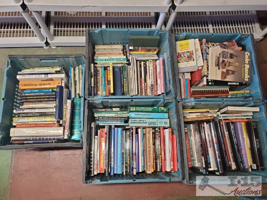 5 Totes of Automotive and Toy Books