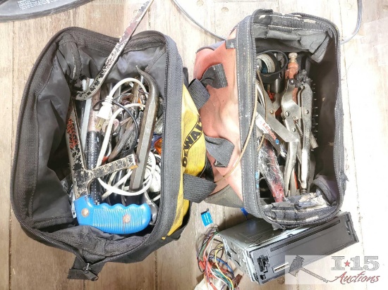 2 Tool Bags with Wrenches, Screwdrivers, Power Cords, Crowbar, Hammer, Electric Tape & More!