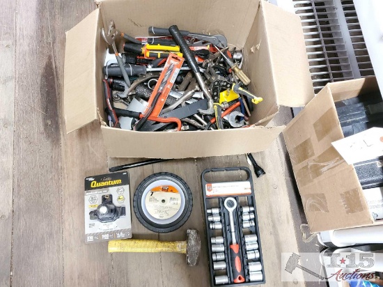 Ratchet And Socket Set, Steel Wheel, Head Lamp, Hammers, Pliers, Screwdrivers, Flashlights and More!