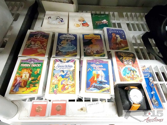 Hallmark and Walt Disney Masterpiece Collectables, Heart Necklace, Collector Spoon, Watch
