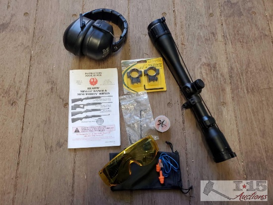 Scope, Earmuffs, Safety Glasses, Weaver Rings, Ruger Manual