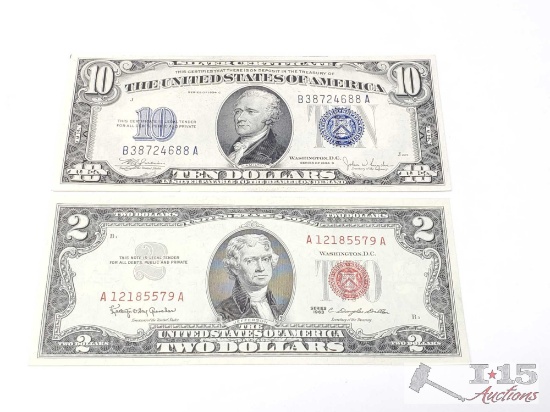 $10 Silver Certificate & $2 Red Seal Banknote