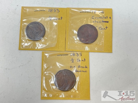 (3) U.S. 1/2 Cent Coins