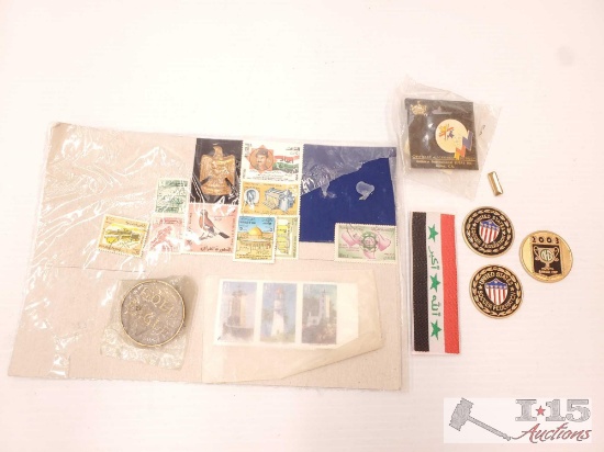 Vintage Stamps, Soccer Coins, Pin