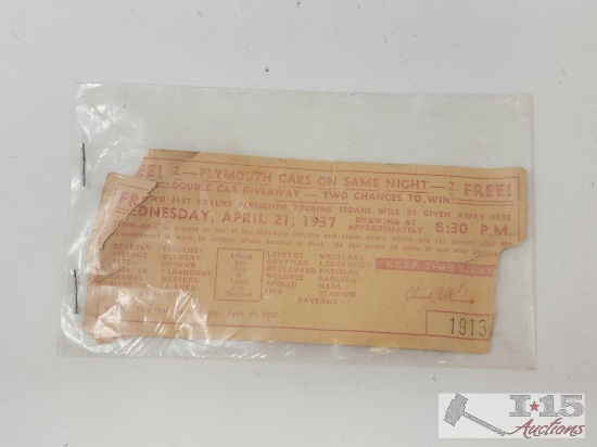 1937 Car Giveaway Ticket