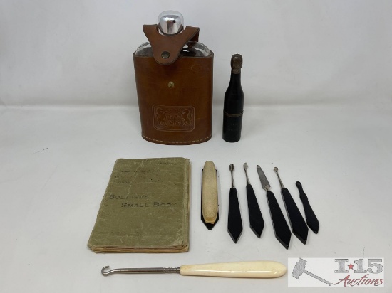 Glass Bottle, Soldiers Book, Hook, File & Tools