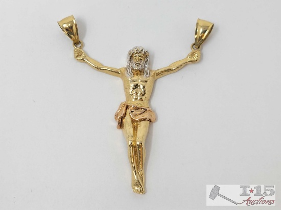14k Tri-Color Gold Jesus Christ Pendant, 15g