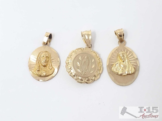 (3) 14k Gold Religious Pendants, 6g