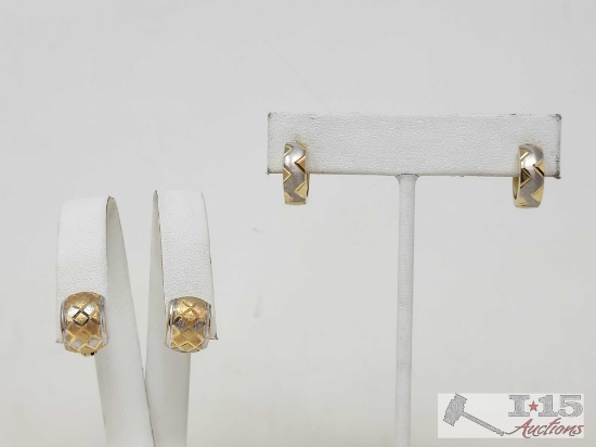 (2) Pairs of 14k Two Toned Earrings, 5g